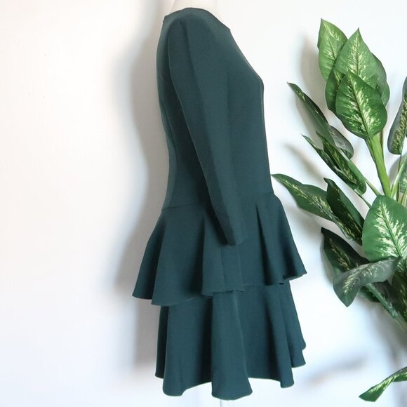 Eliza J. Green Knit Tiered Ruffle Long Sleeve Mini Dress Size 6 - Picture 8 of 13